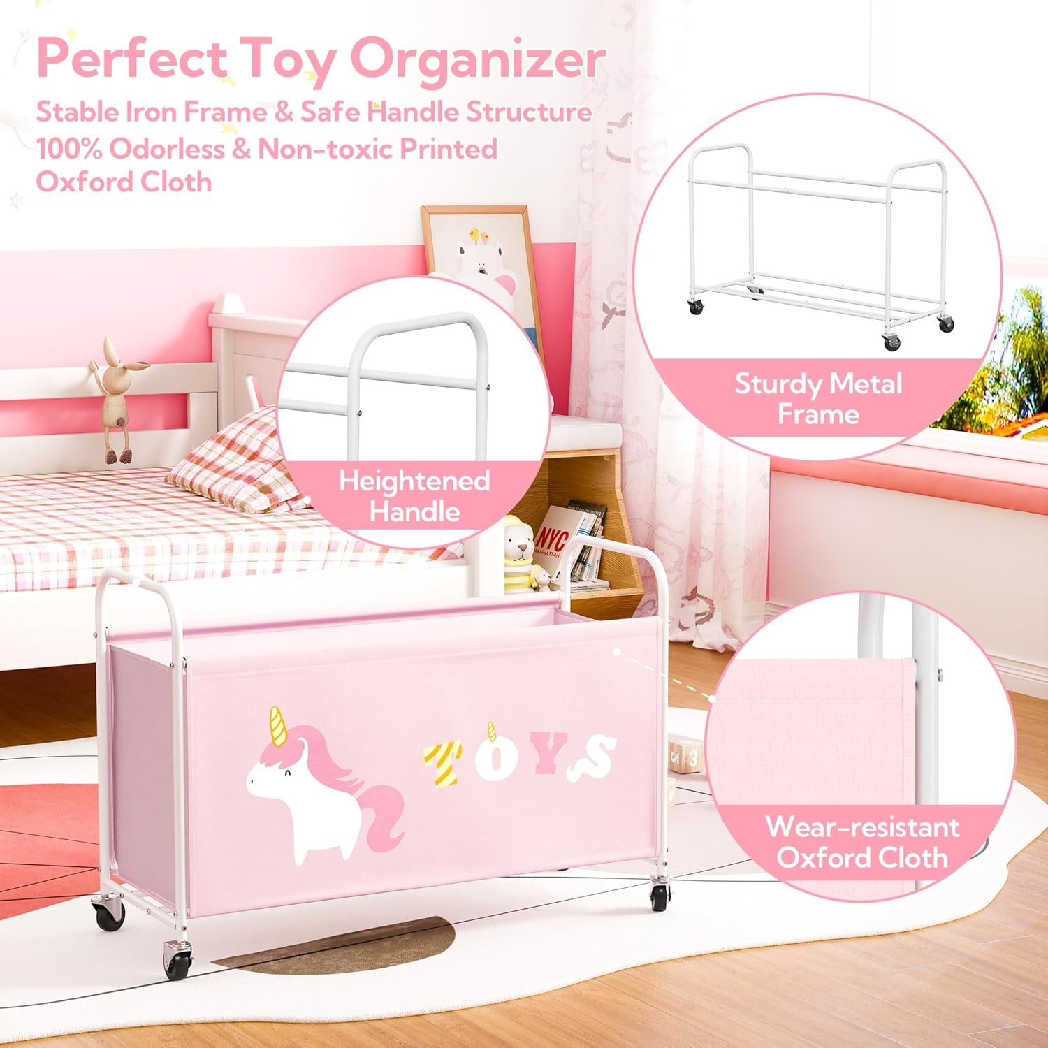 image:imageGRANNY SAYS Toy Box for Boys Girls Large Toy Chest Storage with Wheels Metal Kids Toy Storage Organizer for Stuffed Animals 135L Kids Toy Bins for Bedroom Living Room Nursery BlackPink