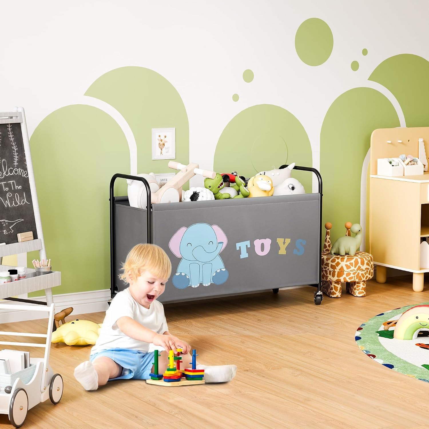 image:imageGRANNY SAYS Toy Box for Boys Girls Large Toy Chest Storage with Wheels Metal Kids Toy Storage Organizer for Stuffed Animals 135L Kids Toy Bins for Bedroom Living Room Nursery BlackGrey