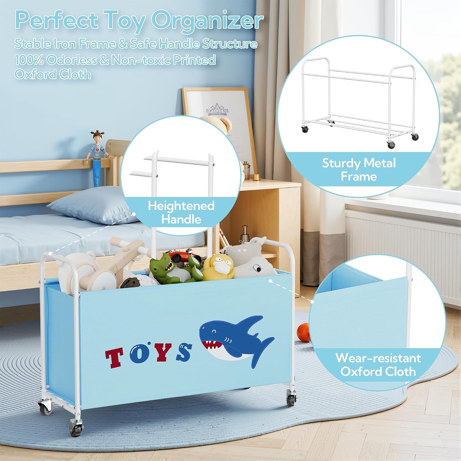image:imageGRANNY SAYS Toy Box for Boys Girls Large Toy Chest Storage with Wheels Metal Kids Toy Storage Organizer for Stuffed Animals 135L Kids Toy Bins for Bedroom Living Room Nursery BlackBlue