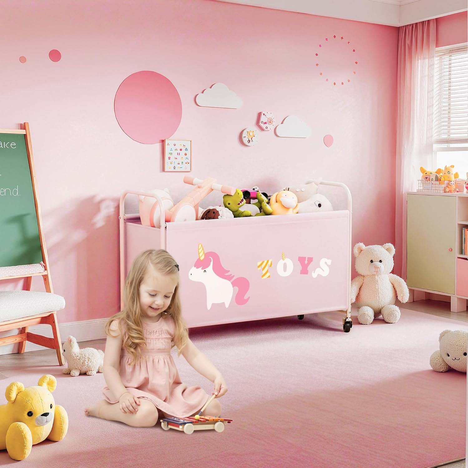 image:imageGRANNY SAYS Toy Box for Boys Girls Large Toy Chest Storage with Wheels Metal Kids Toy Storage Organizer for Stuffed Animals 135L Kids Toy Bins for Bedroom Living Room Nursery BlackPink