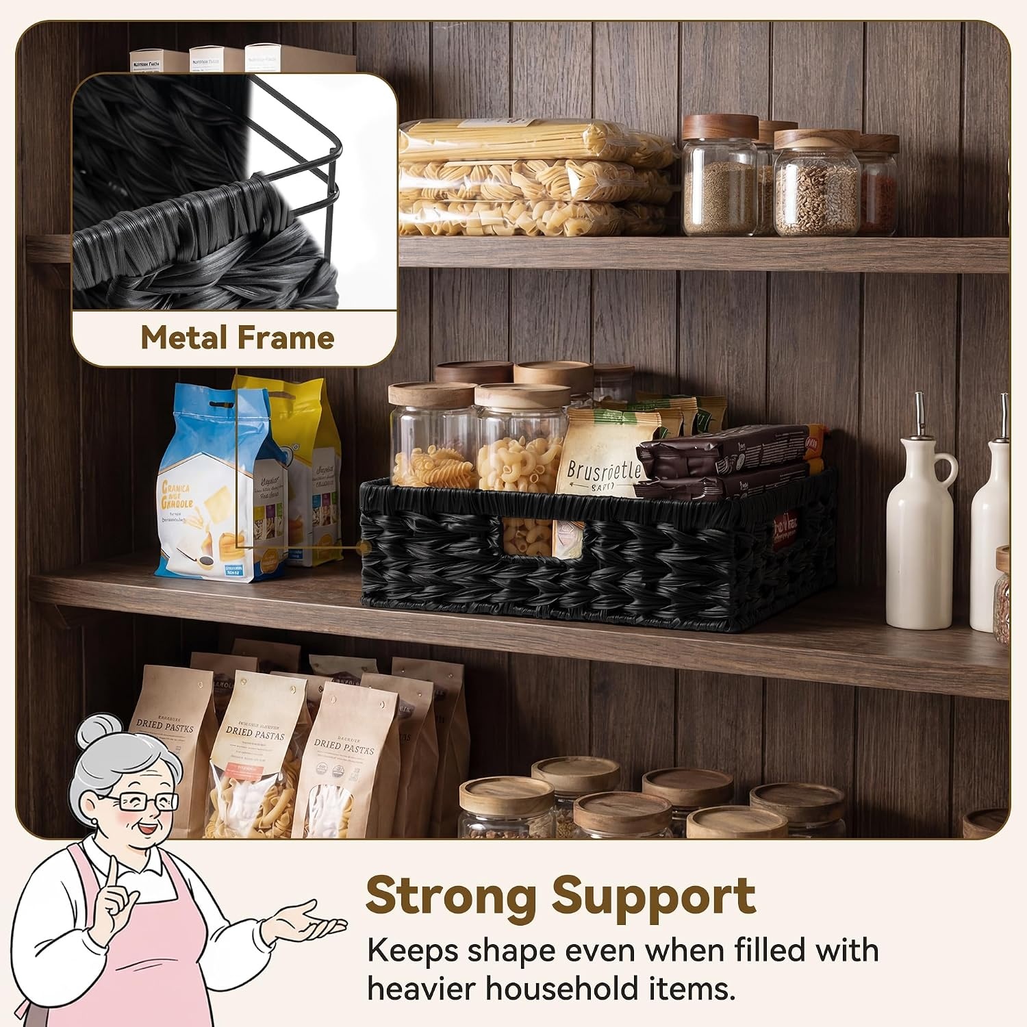 image:imageGRANNY SAYS Wicker Basket Decorative Woven Baskets for Storage Waterproof Storage Basket Organizer Wicker Storage Basket for Organizing 2Pack BlackBlack