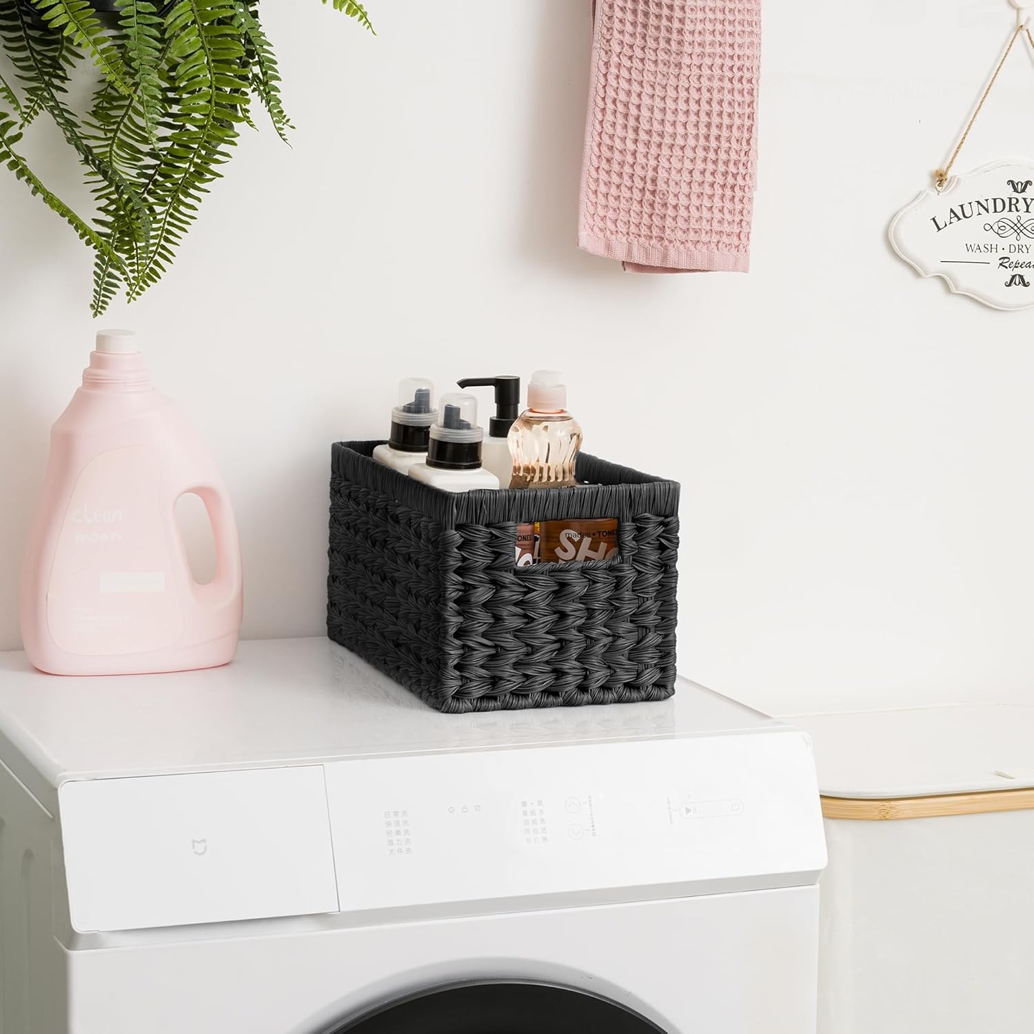 image:imageGRANNY SAYS Wicker Basket Decorative Woven Baskets for Storage Waterproof Storage Basket Organizer Wicker Storage Basket for Organizing 2Pack BlackBlack