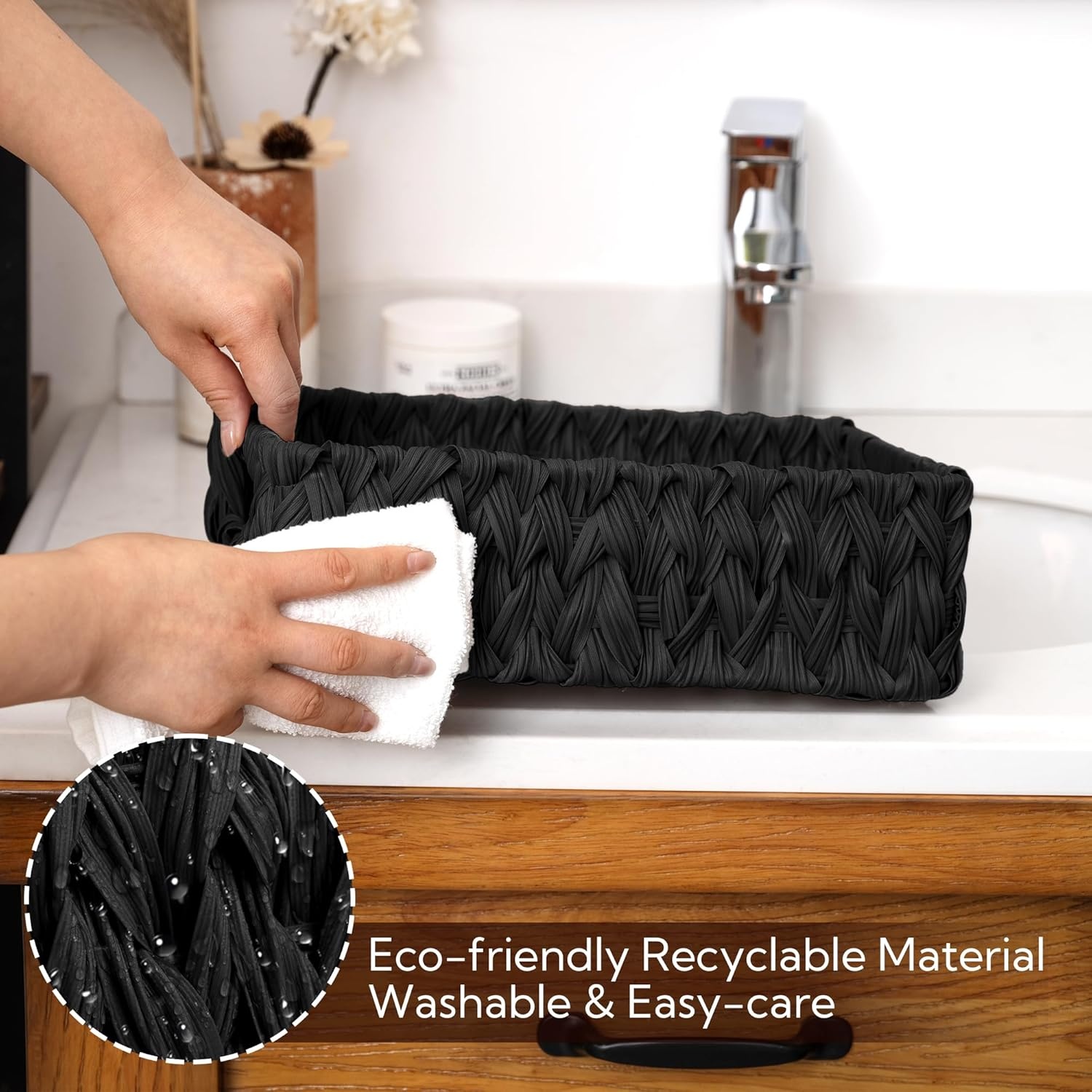 image:imageGRANNY SAYS Wicker Basket Decorative Woven Baskets for Storage Waterproof Storage Basket Organizer Wicker Storage Basket for Organizing 2Pack BlackBlack