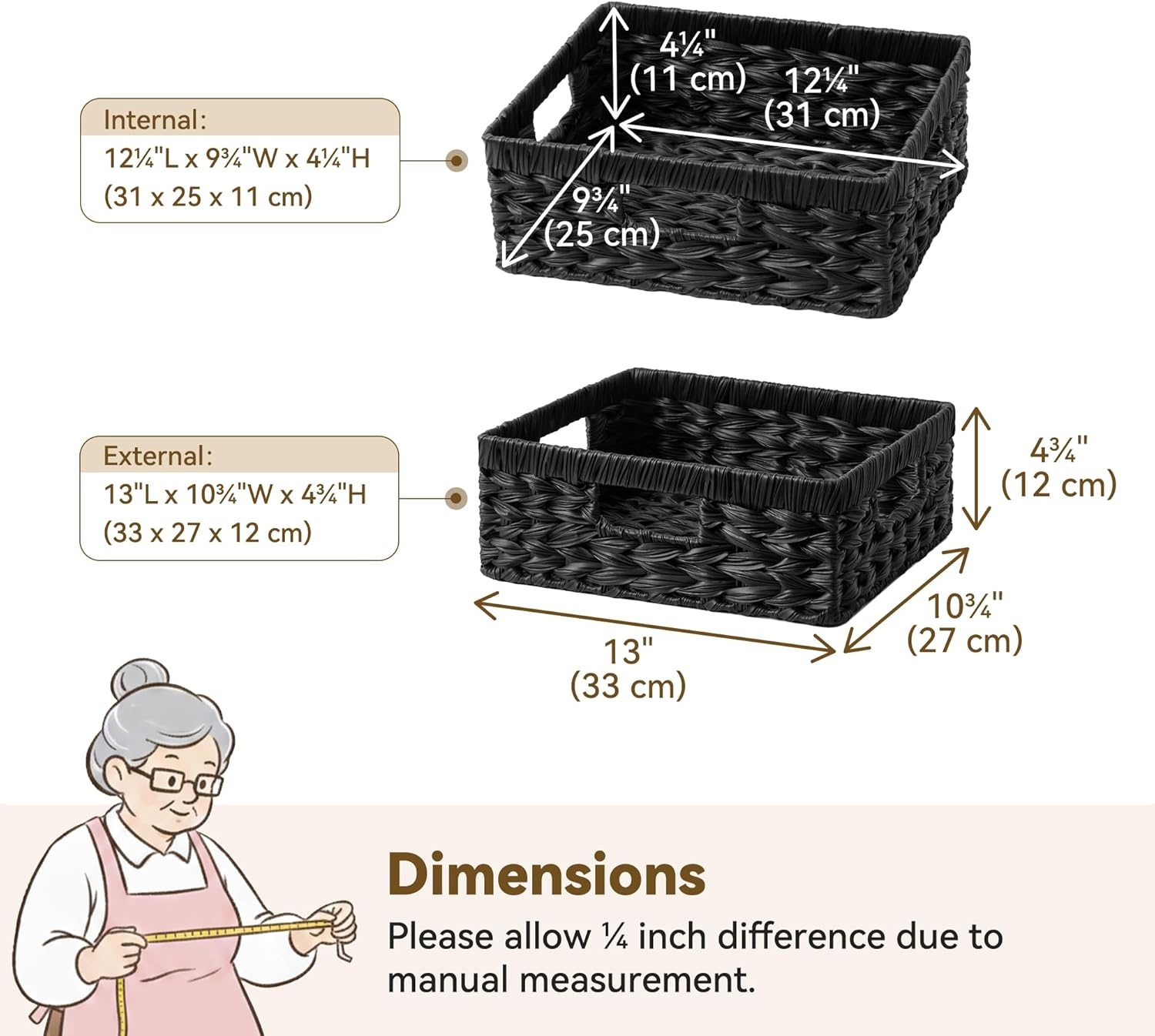 image:imageGRANNY SAYS Wicker Basket Decorative Woven Baskets for Storage Waterproof Storage Basket Organizer Wicker Storage Basket for Organizing 2Pack BlackBlack