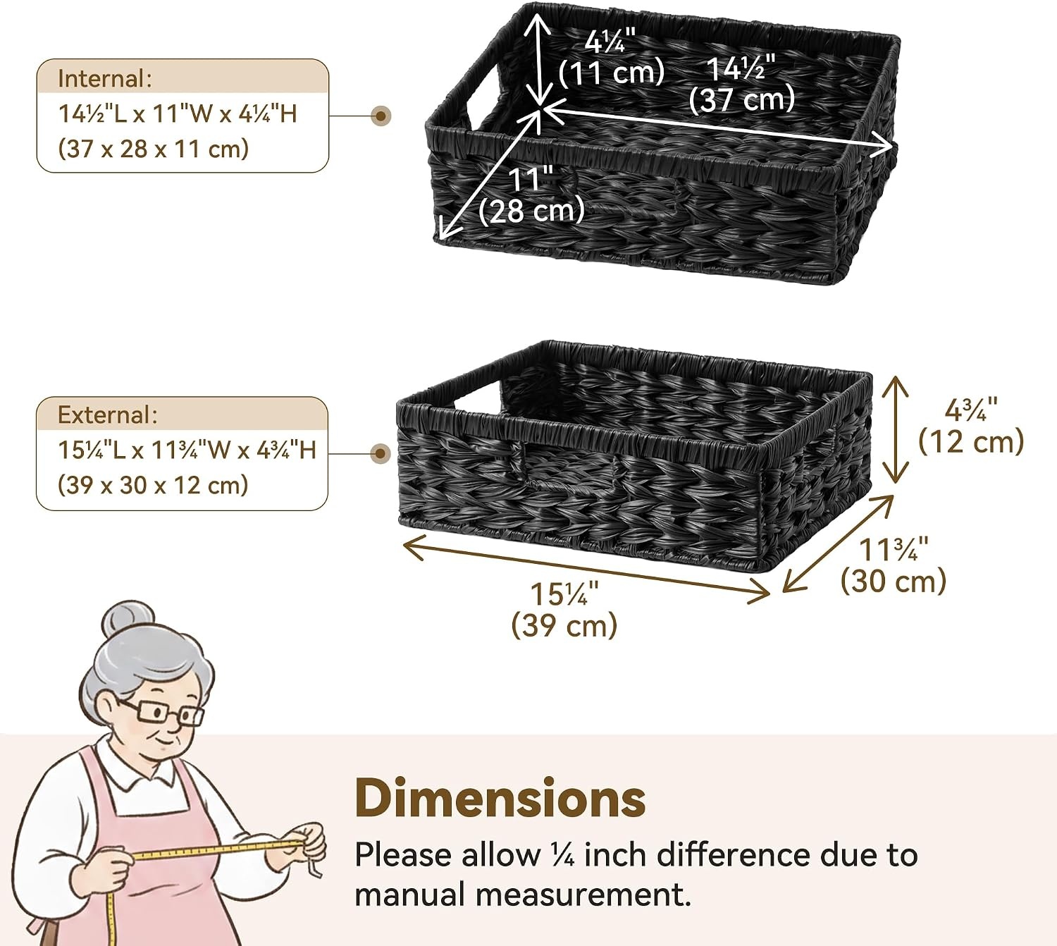 image:imageGRANNY SAYS Wicker Basket Decorative Woven Baskets for Storage Waterproof Storage Basket Organizer Wicker Storage Basket for Organizing 2Pack BlackBlack