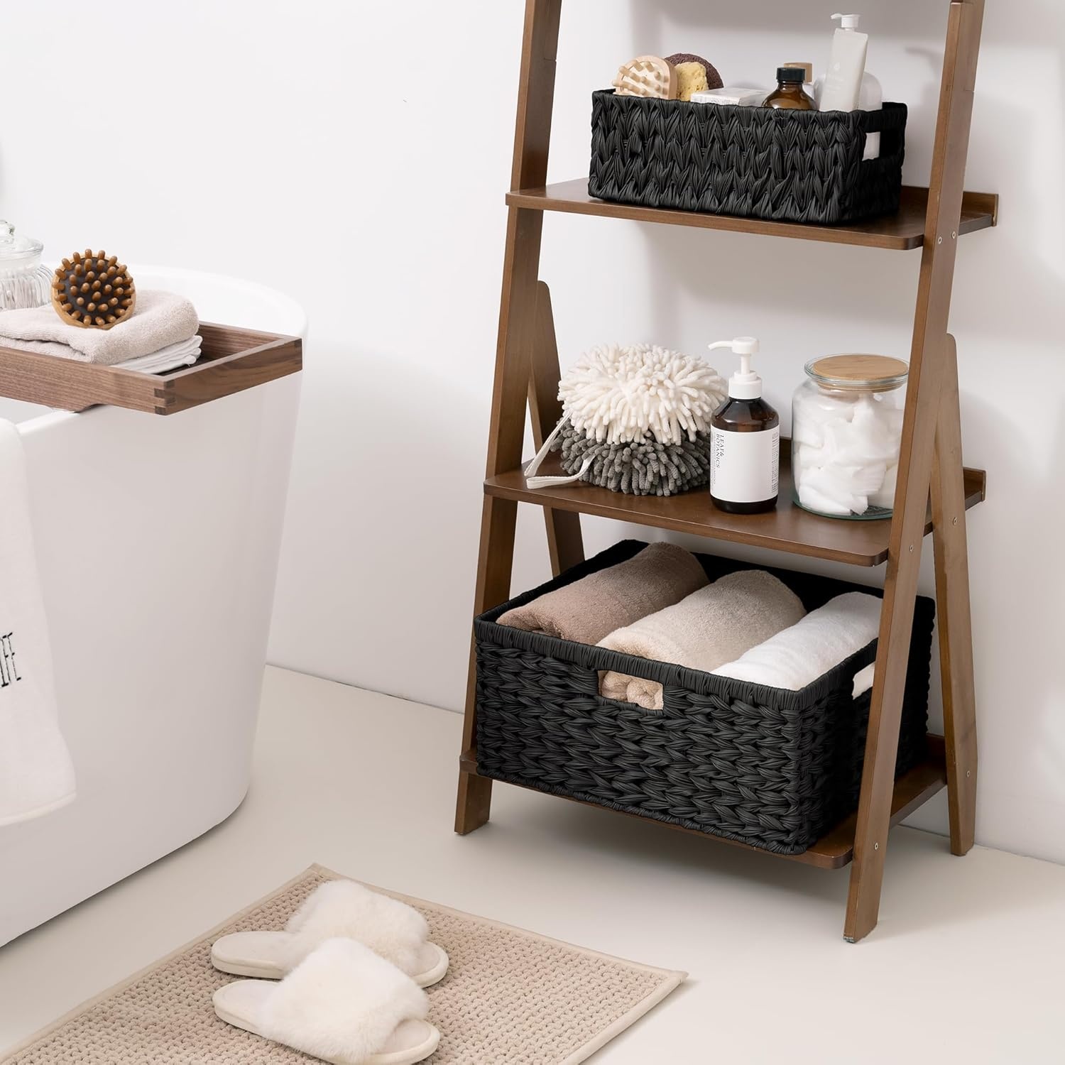 image:imageGRANNY SAYS Wicker Basket Decorative Woven Baskets for Storage Waterproof Storage Basket Organizer Wicker Storage Basket for Organizing 2Pack BlackBlack