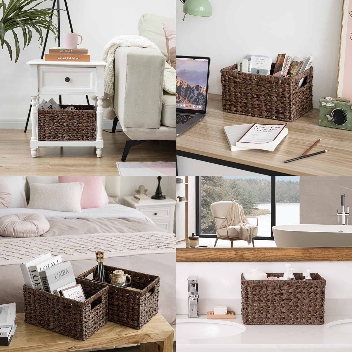 image:imageGRANNY SAYS Wicker Basket Decorative Woven Baskets for Storage Waterproof Storage Basket Organizer Wicker Storage Basket for Organizing 2Pack BlackBrown