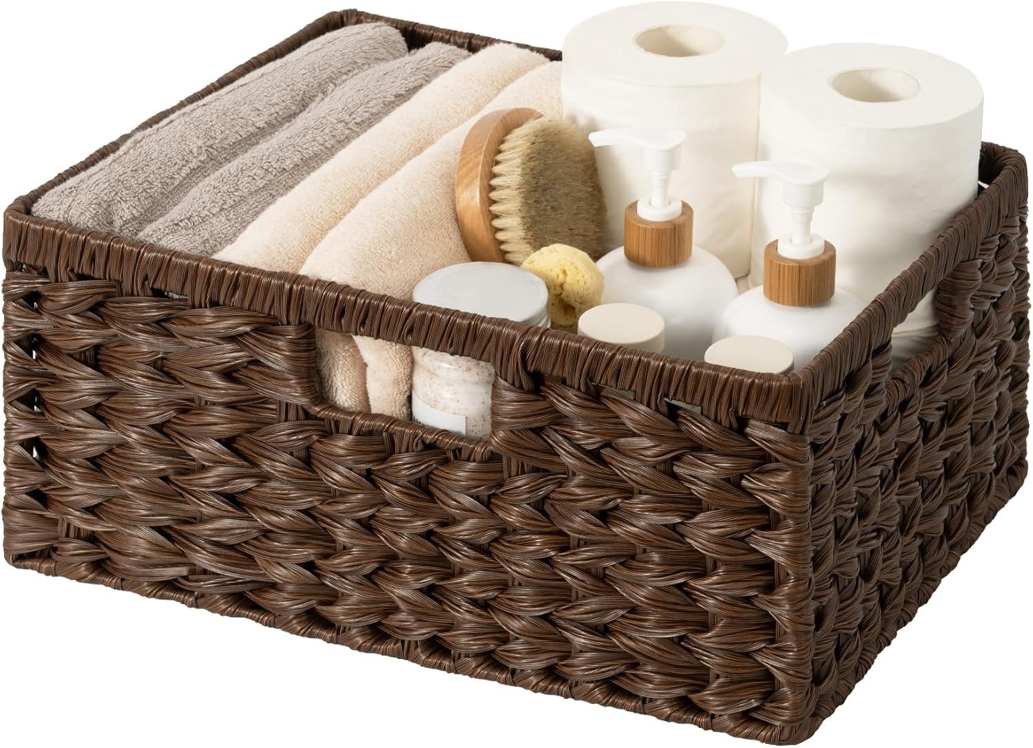 image:imageGRANNY SAYS Wicker Basket Decorative Woven Baskets for Storage Waterproof Storage Basket Organizer Wicker Storage Basket for Organizing 2Pack BlackBrown