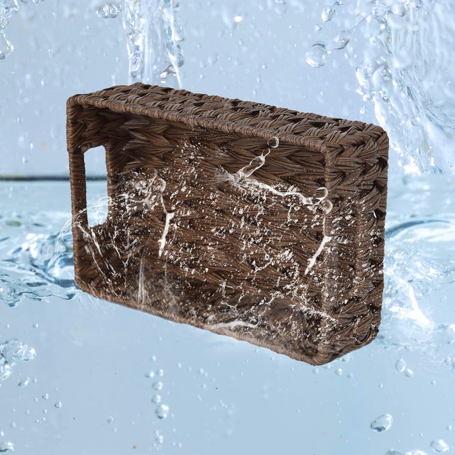 image:imageGRANNY SAYS Wicker Basket Decorative Woven Baskets for Storage Waterproof Storage Basket Organizer Wicker Storage Basket for Organizing 2Pack BlackBrown
