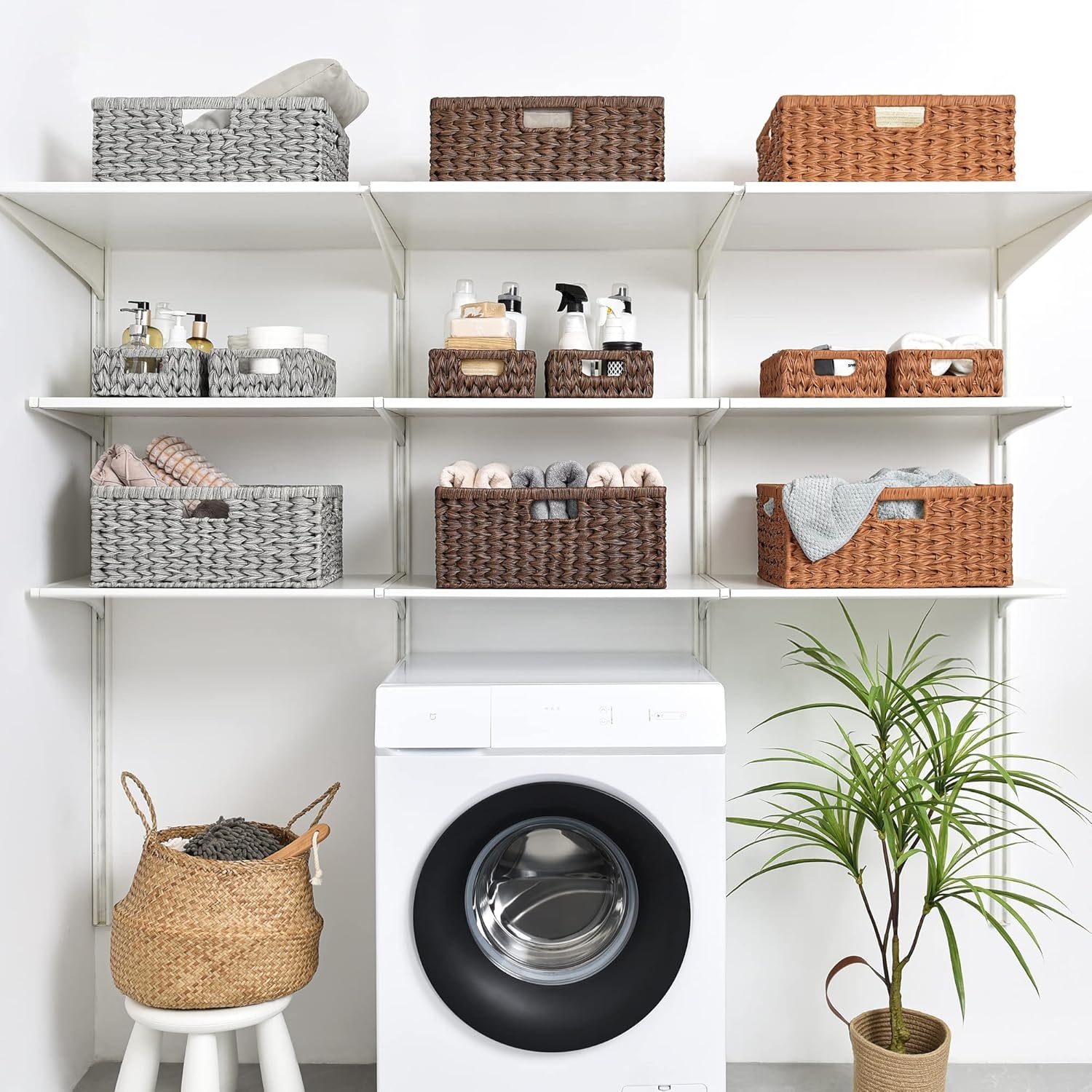 image:imageGRANNY SAYS Wicker Basket Decorative Woven Baskets for Storage Waterproof Storage Basket Organizer Wicker Storage Basket for Organizing 2Pack BlackBrown