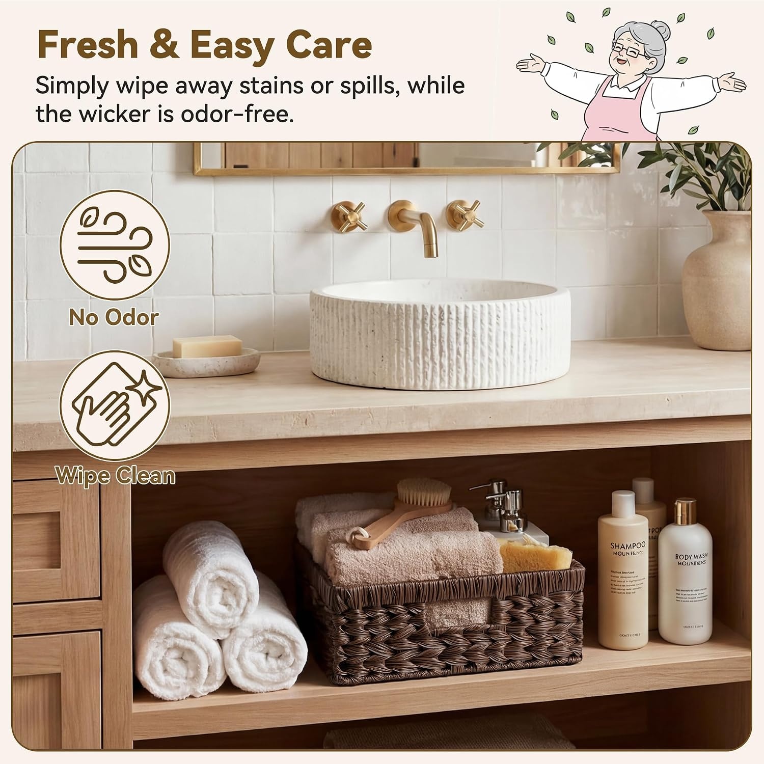 image:imageGRANNY SAYS Wicker Basket Decorative Woven Baskets for Storage Waterproof Storage Basket Organizer Wicker Storage Basket for Organizing 2Pack BlackBrown