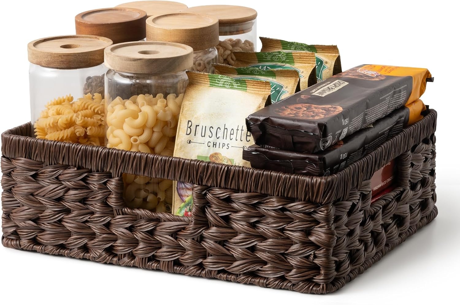 image:imageGRANNY SAYS Wicker Basket Decorative Woven Baskets for Storage Waterproof Storage Basket Organizer Wicker Storage Basket for Organizing 2Pack BlackBrown