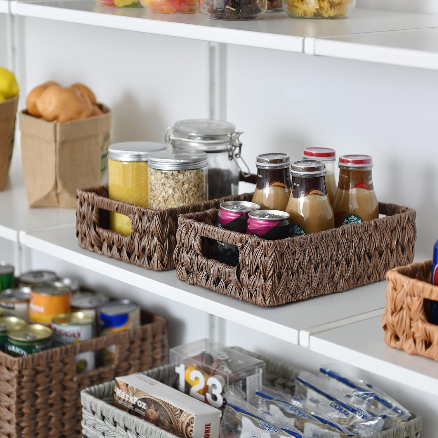 image:imageGRANNY SAYS Wicker Basket Decorative Woven Baskets for Storage Waterproof Storage Basket Organizer Wicker Storage Basket for Organizing 2Pack BlackBrown