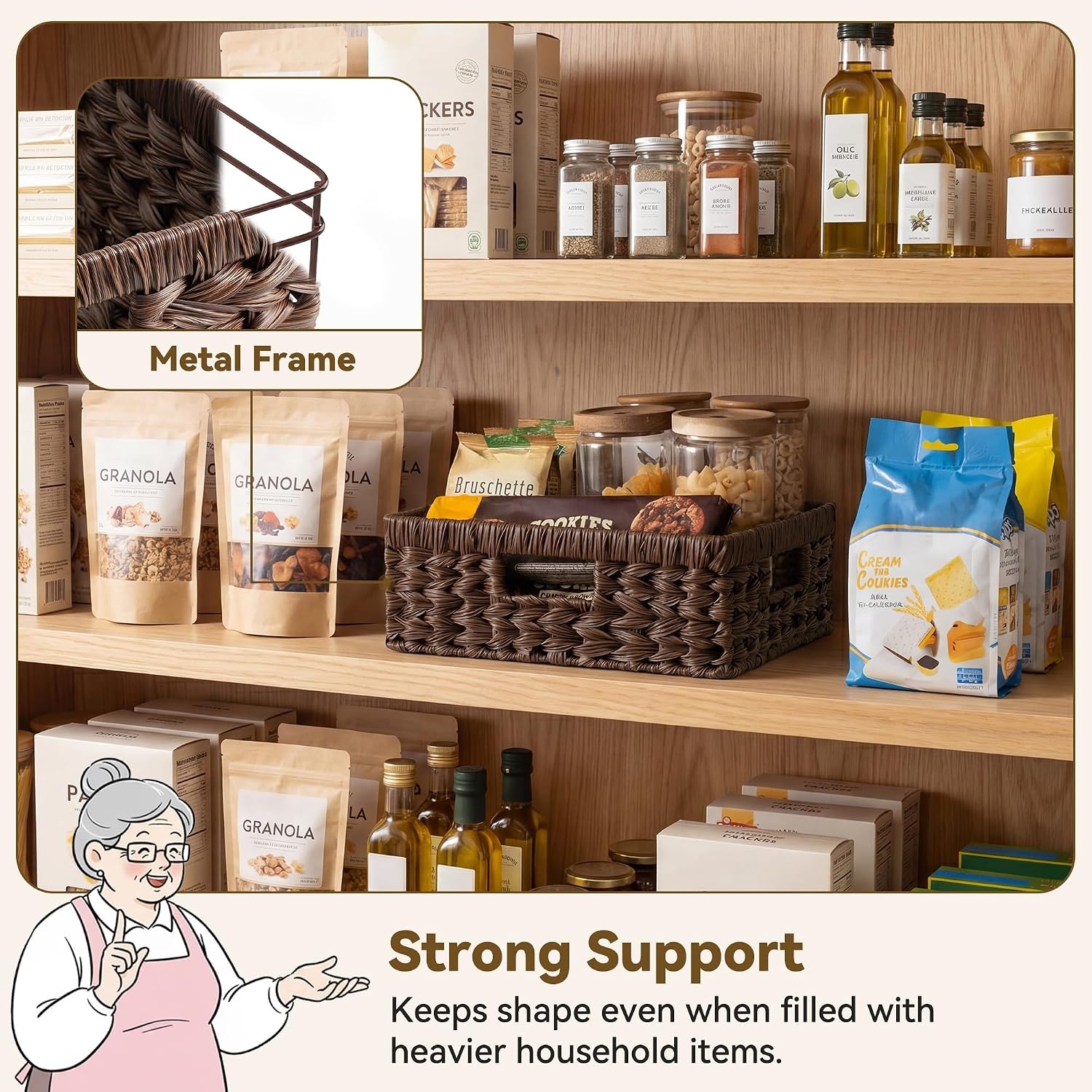 image:imageGRANNY SAYS Wicker Basket Decorative Woven Baskets for Storage Waterproof Storage Basket Organizer Wicker Storage Basket for Organizing 2Pack BlackBrown