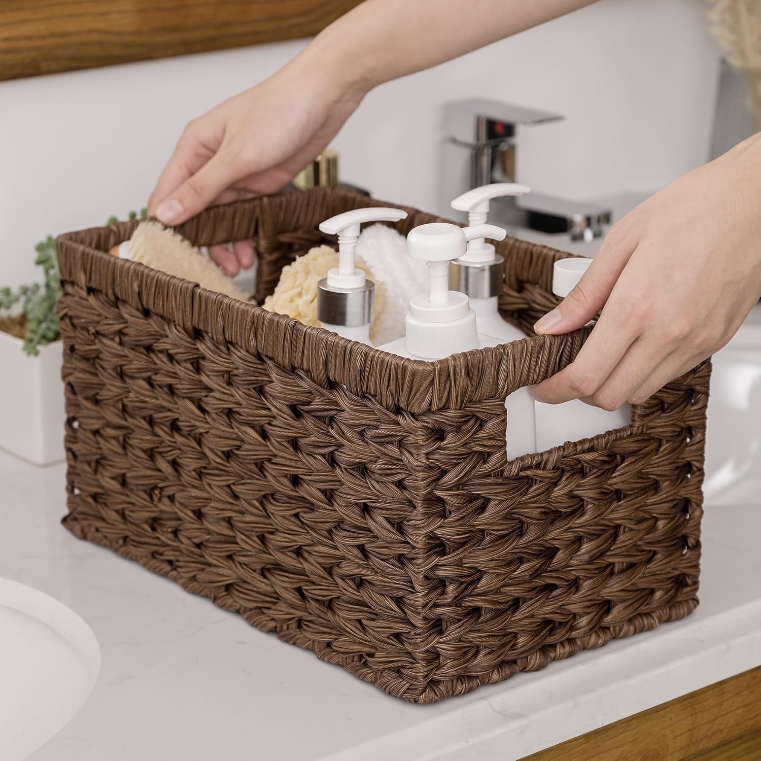 image:imageGRANNY SAYS Wicker Basket Decorative Woven Baskets for Storage Waterproof Storage Basket Organizer Wicker Storage Basket for Organizing 2Pack BlackBrown