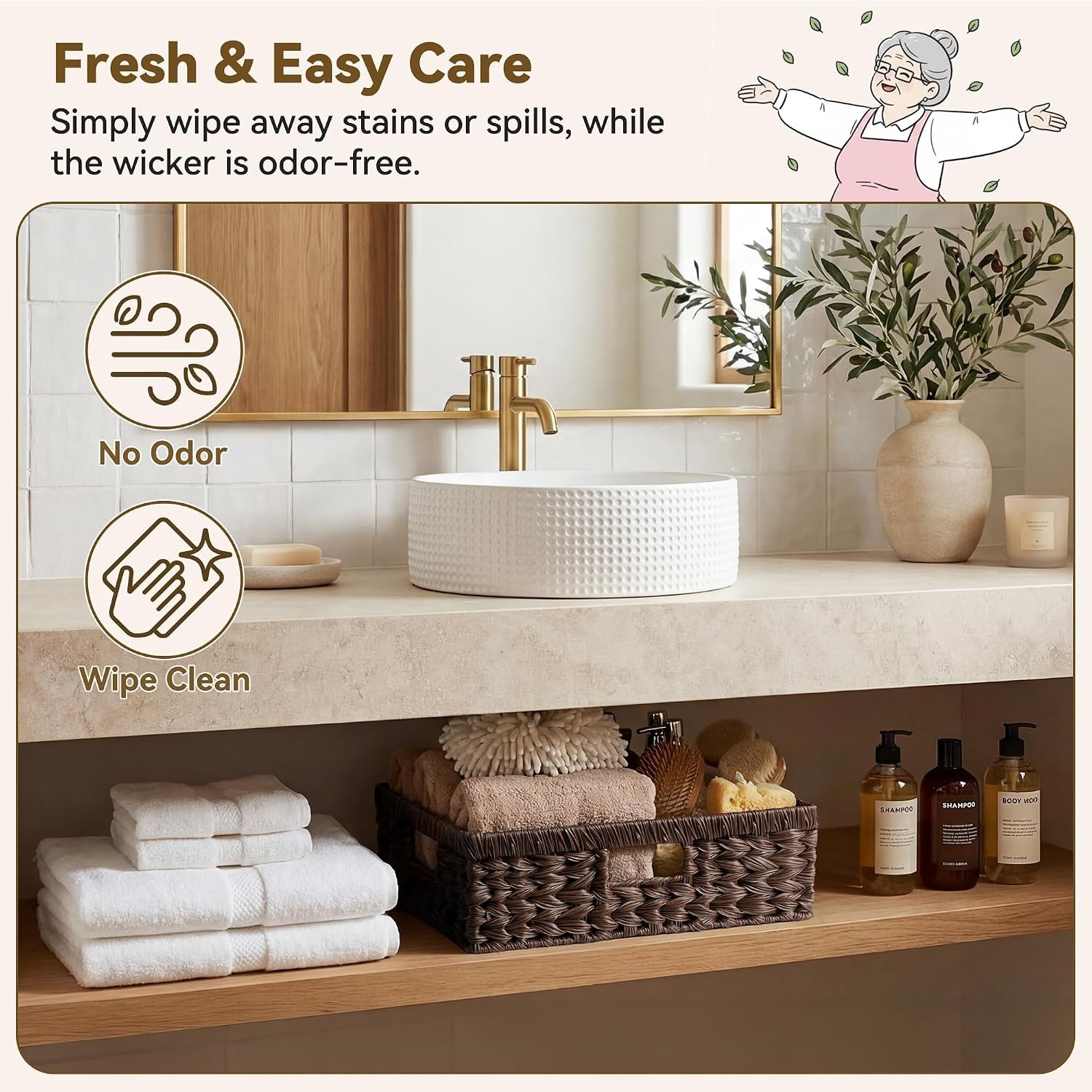 image:imageGRANNY SAYS Wicker Basket Decorative Woven Baskets for Storage Waterproof Storage Basket Organizer Wicker Storage Basket for Organizing 2Pack BlackBrown
