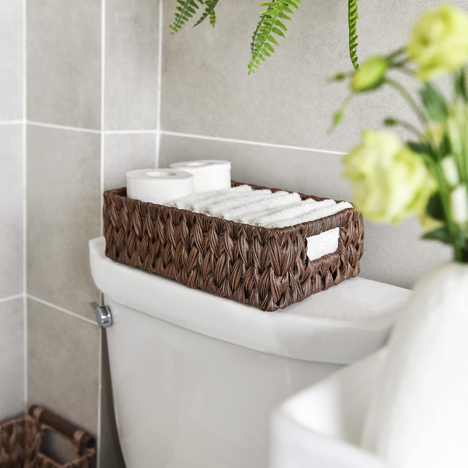 image:imageGRANNY SAYS Wicker Basket Decorative Woven Baskets for Storage Waterproof Storage Basket Organizer Wicker Storage Basket for Organizing 2Pack BlackBrown