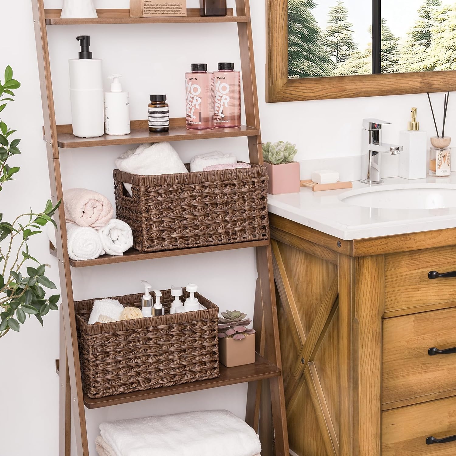 image:imageGRANNY SAYS Wicker Basket Decorative Woven Baskets for Storage Waterproof Storage Basket Organizer Wicker Storage Basket for Organizing 2Pack BlackBrown