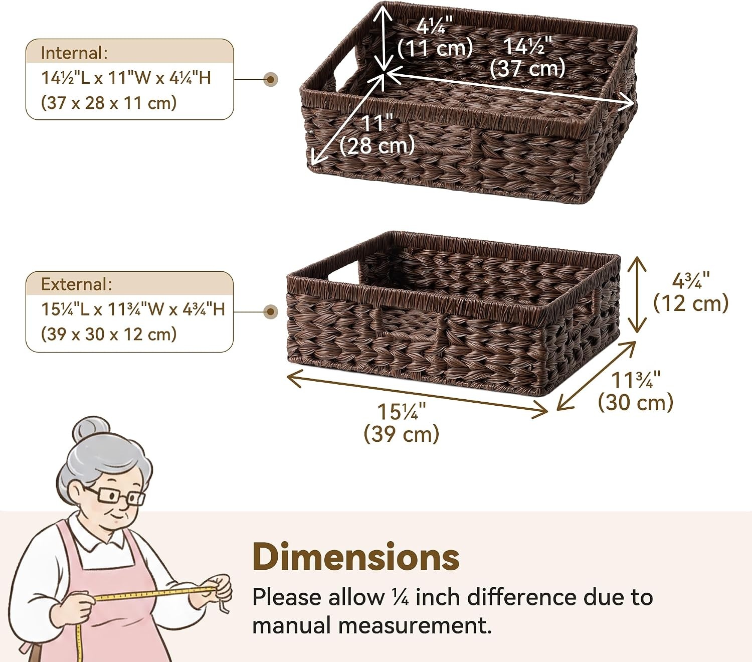 image:imageGRANNY SAYS Wicker Basket Decorative Woven Baskets for Storage Waterproof Storage Basket Organizer Wicker Storage Basket for Organizing 2Pack BlackBrown
