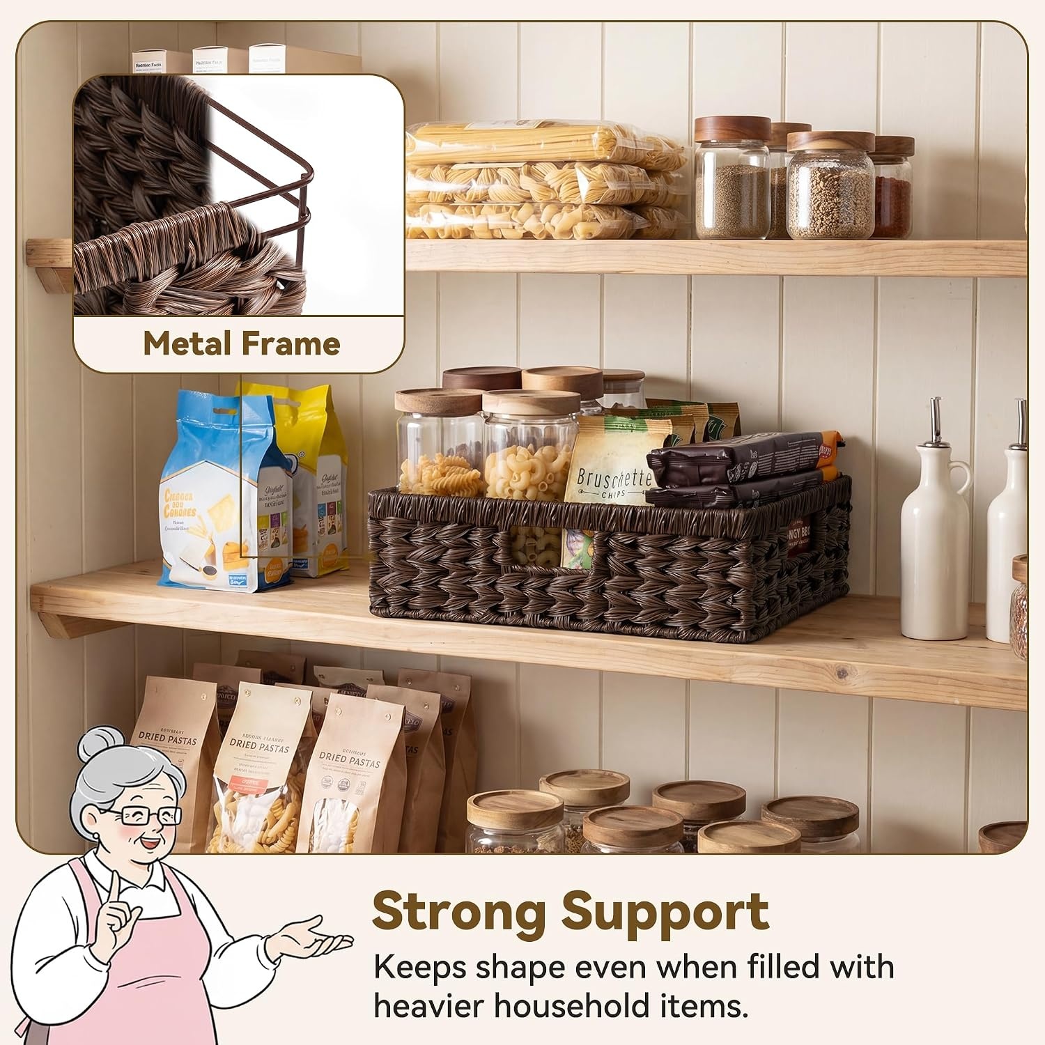 image:imageGRANNY SAYS Wicker Basket Decorative Woven Baskets for Storage Waterproof Storage Basket Organizer Wicker Storage Basket for Organizing 2Pack BlackBrown