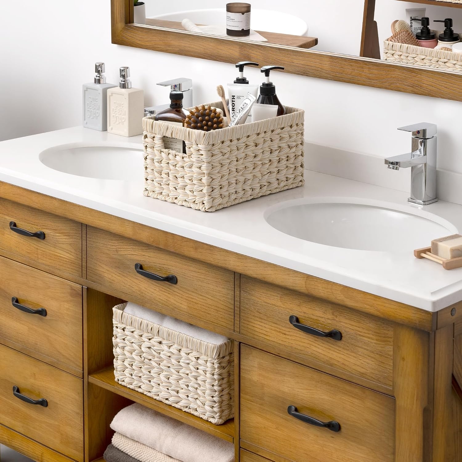 image:imageGRANNY SAYS Wicker Basket Decorative Woven Baskets for Storage Waterproof Storage Basket Organizer Wicker Storage Basket for Organizing 2Pack BlackButter Milk