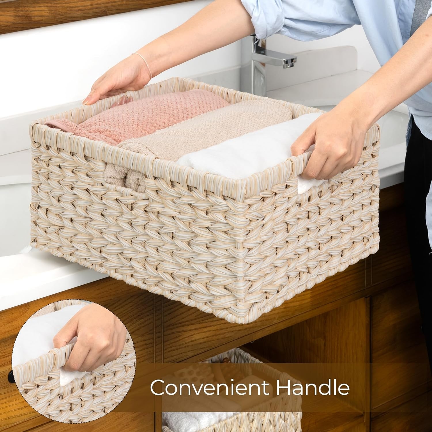 image:imageGRANNY SAYS Wicker Basket Decorative Woven Baskets for Storage Waterproof Storage Basket Organizer Wicker Storage Basket for Organizing 2Pack BlackButter Milk
