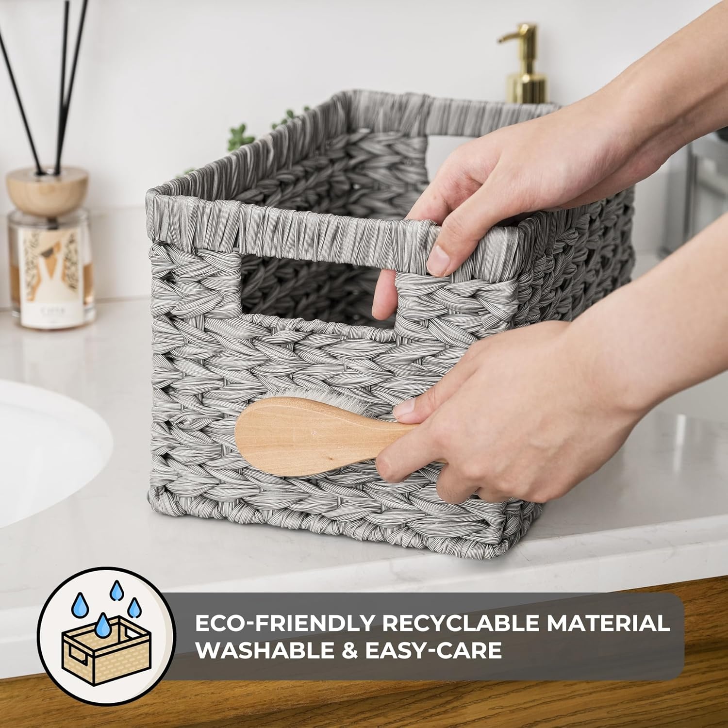 image:imageGRANNY SAYS Wicker Basket Decorative Woven Baskets for Storage Waterproof Storage Basket Organizer Wicker Storage Basket for Organizing 2Pack BlackGray