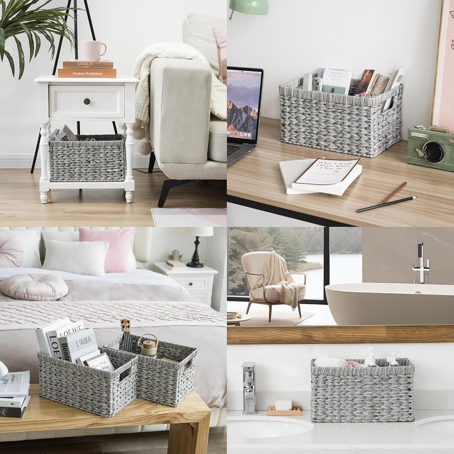 image:imageGRANNY SAYS Wicker Basket Decorative Woven Baskets for Storage Waterproof Storage Basket Organizer Wicker Storage Basket for Organizing 2Pack BlackGray