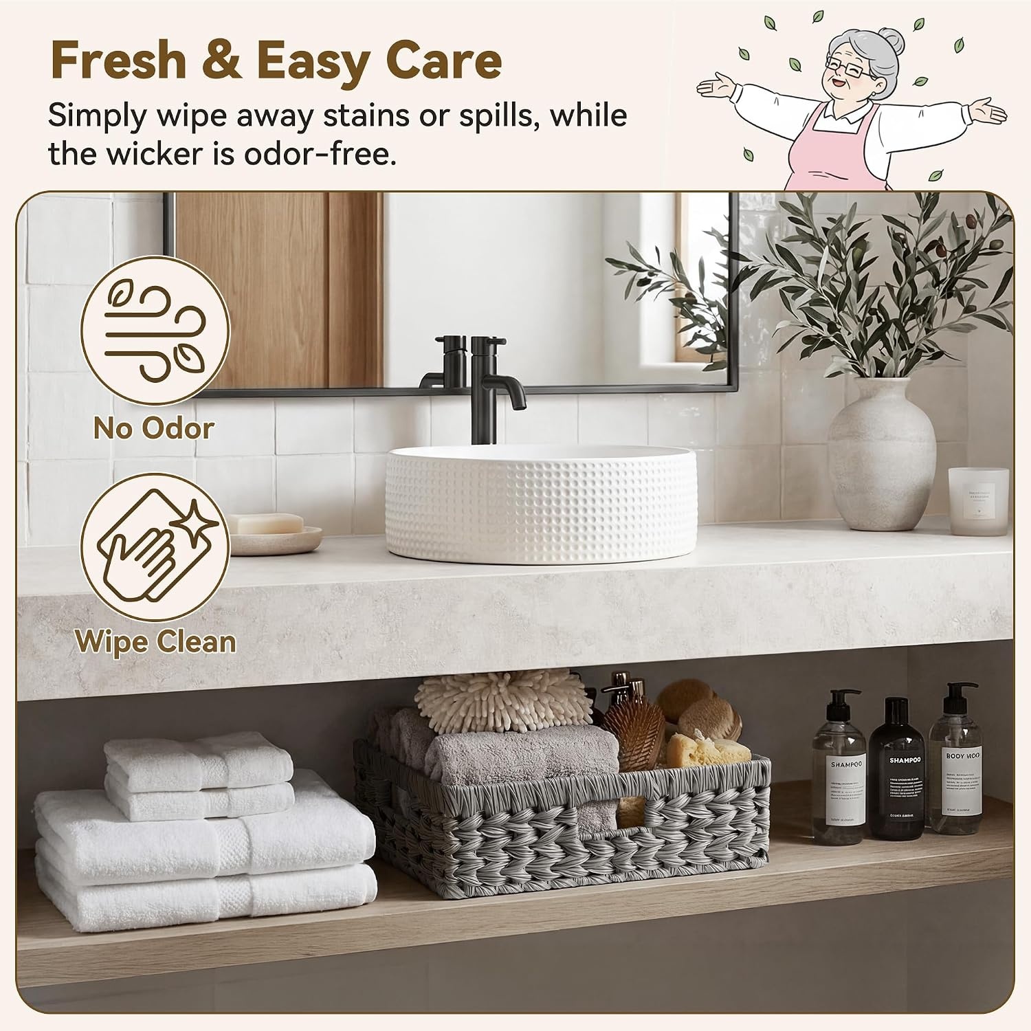 image:imageGRANNY SAYS Wicker Basket Decorative Woven Baskets for Storage Waterproof Storage Basket Organizer Wicker Storage Basket for Organizing 2Pack BlackGray
