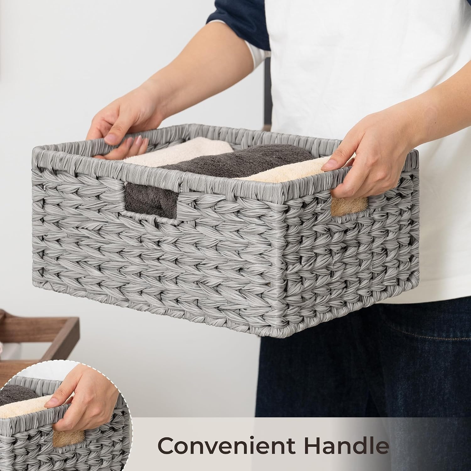 image:imageGRANNY SAYS Wicker Basket Decorative Woven Baskets for Storage Waterproof Storage Basket Organizer Wicker Storage Basket for Organizing 2Pack BlackGray