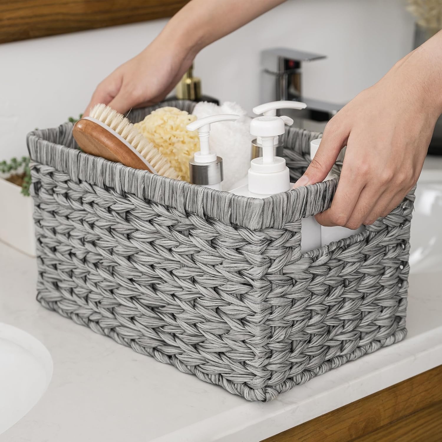 image:imageGRANNY SAYS Wicker Basket Decorative Woven Baskets for Storage Waterproof Storage Basket Organizer Wicker Storage Basket for Organizing 2Pack BlackGray