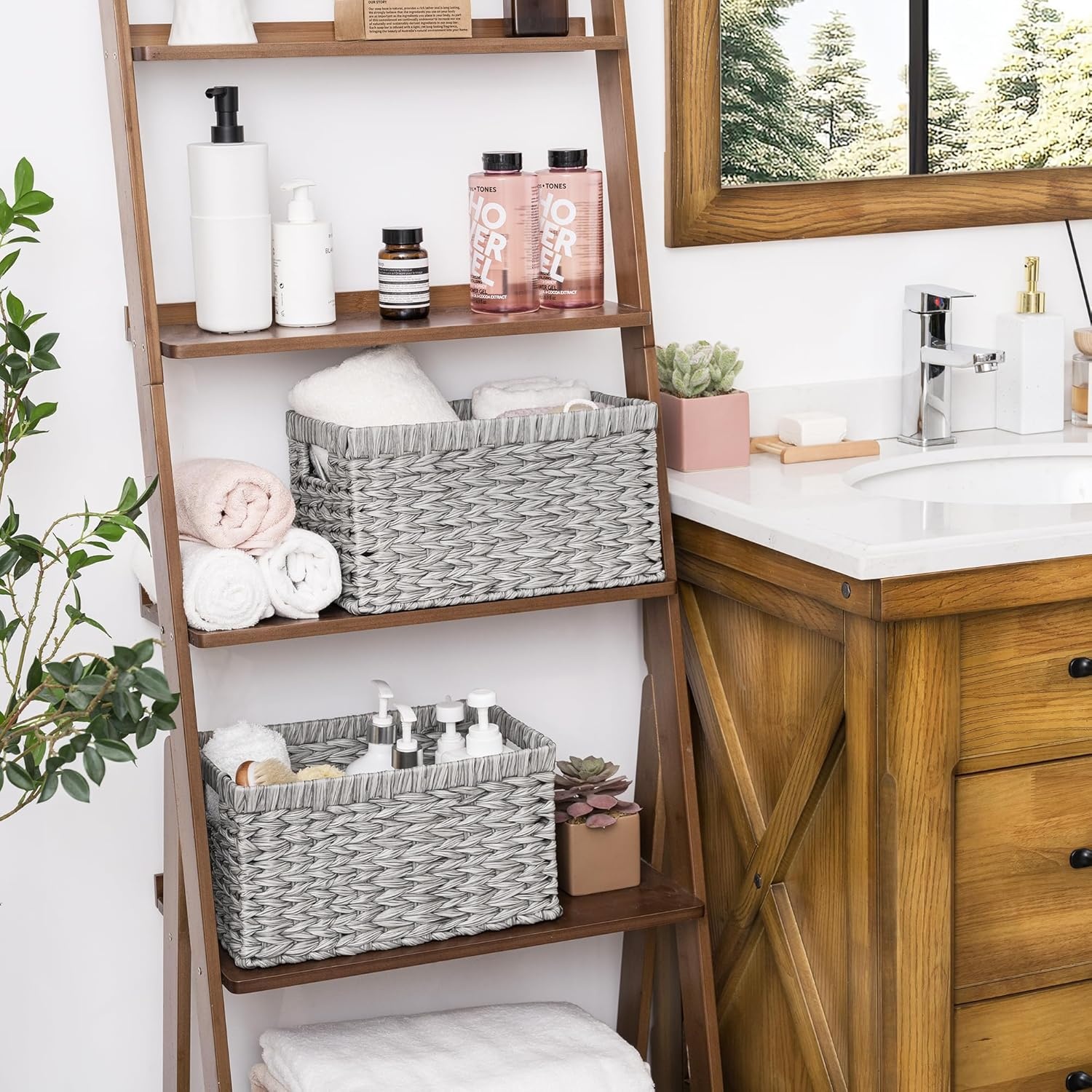image:imageGRANNY SAYS Wicker Basket Decorative Woven Baskets for Storage Waterproof Storage Basket Organizer Wicker Storage Basket for Organizing 2Pack BlackGray