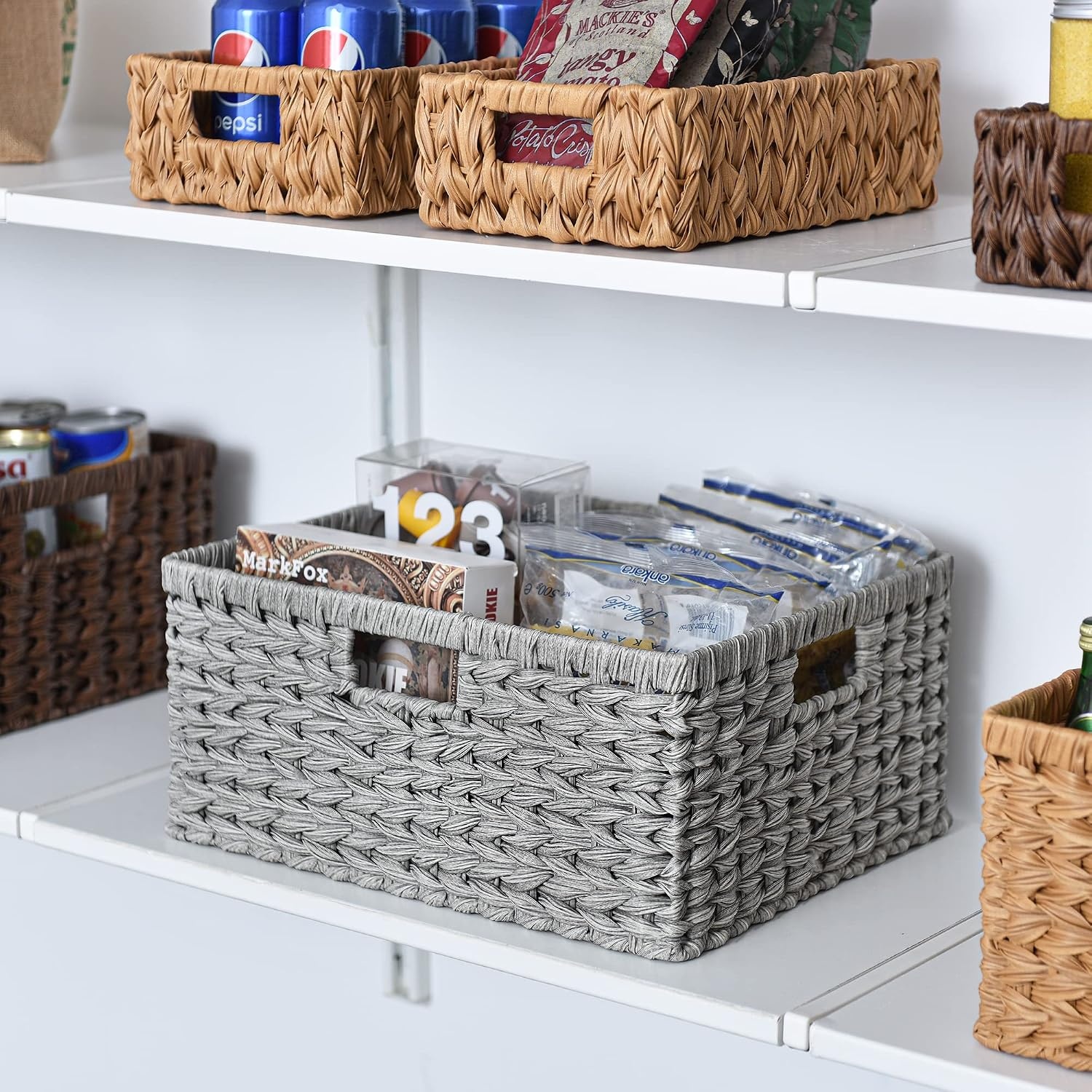 image:imageGRANNY SAYS Wicker Basket Decorative Woven Baskets for Storage Waterproof Storage Basket Organizer Wicker Storage Basket for Organizing 2Pack BlackGray