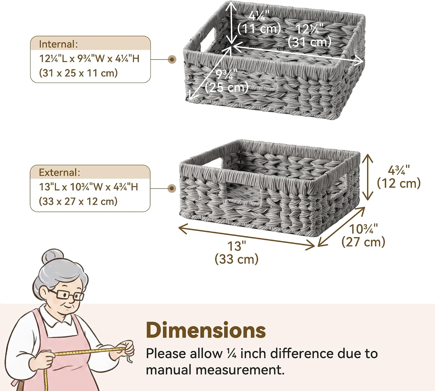 image:imageGRANNY SAYS Wicker Basket Decorative Woven Baskets for Storage Waterproof Storage Basket Organizer Wicker Storage Basket for Organizing 2Pack BlackGray