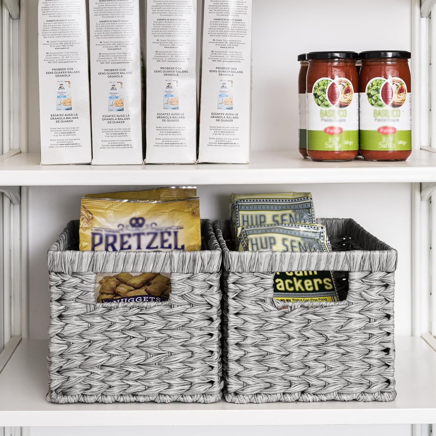image:imageGRANNY SAYS Wicker Basket Decorative Woven Baskets for Storage Waterproof Storage Basket Organizer Wicker Storage Basket for Organizing 2Pack BlackGray