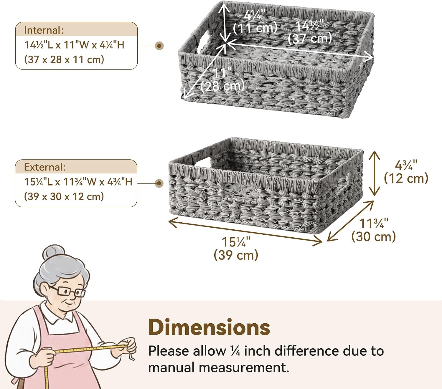 image:imageGRANNY SAYS Wicker Basket Decorative Woven Baskets for Storage Waterproof Storage Basket Organizer Wicker Storage Basket for Organizing 2Pack BlackGray