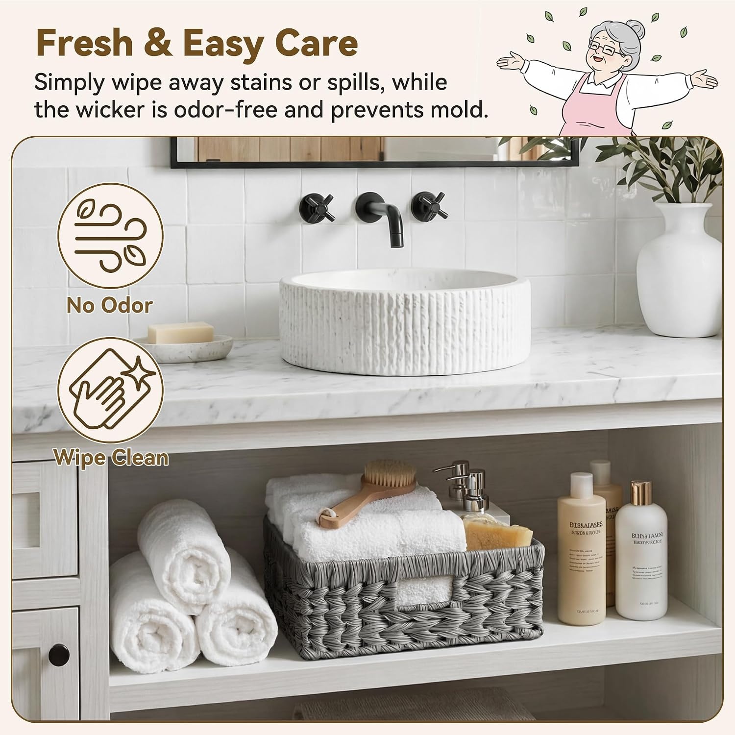 image:imageGRANNY SAYS Wicker Basket Decorative Woven Baskets for Storage Waterproof Storage Basket Organizer Wicker Storage Basket for Organizing 2Pack BlackGray