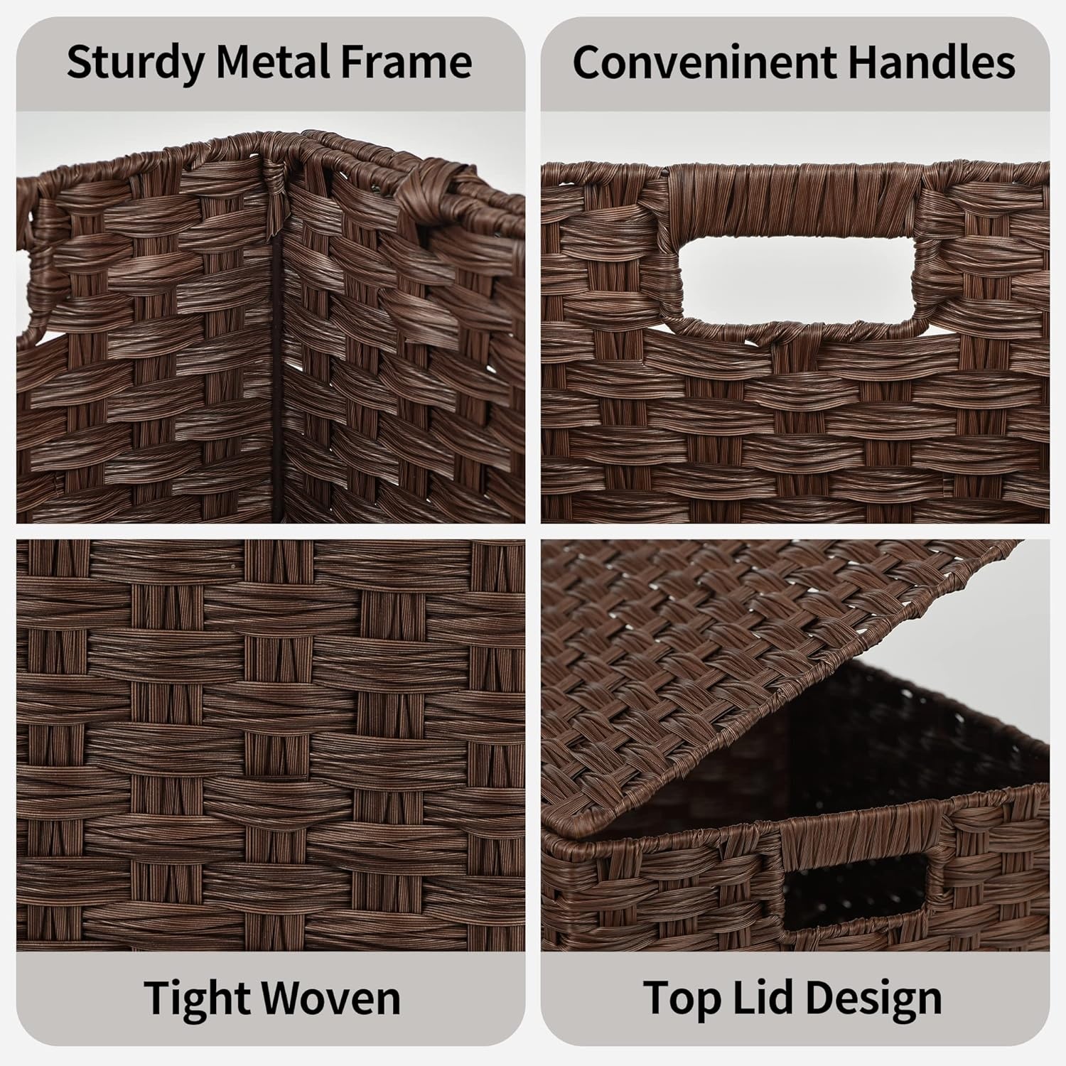 image:imageGRANNY SAYS Wicker Baskets with Lids Set of 3 Decorative Storage Boxes Woven Basket for Organizing Storage and Organizer Baskets Brown 3PackBrown