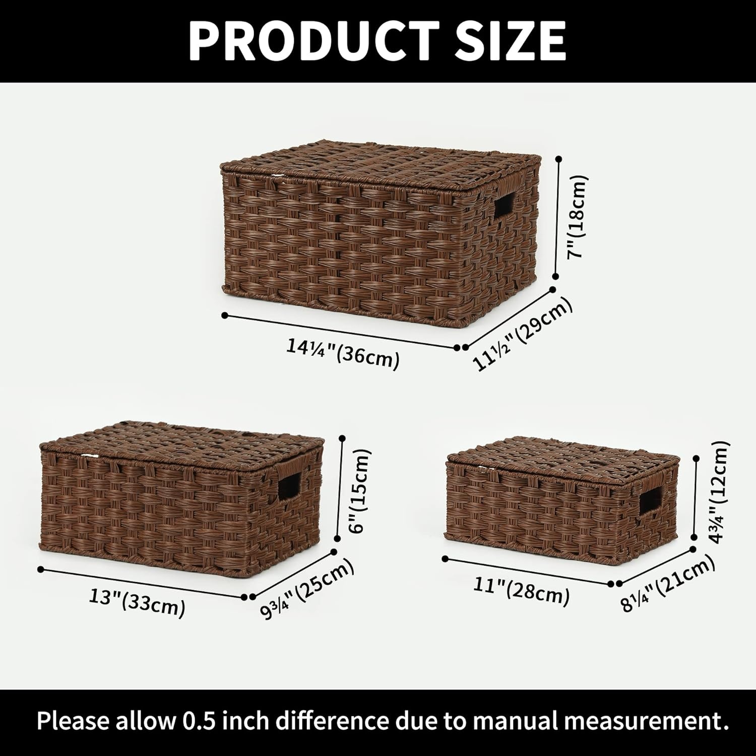 image:imageGRANNY SAYS Wicker Baskets with Lids Set of 3 Decorative Storage Boxes Woven Basket for Organizing Storage and Organizer Baskets Brown 3PackBrown