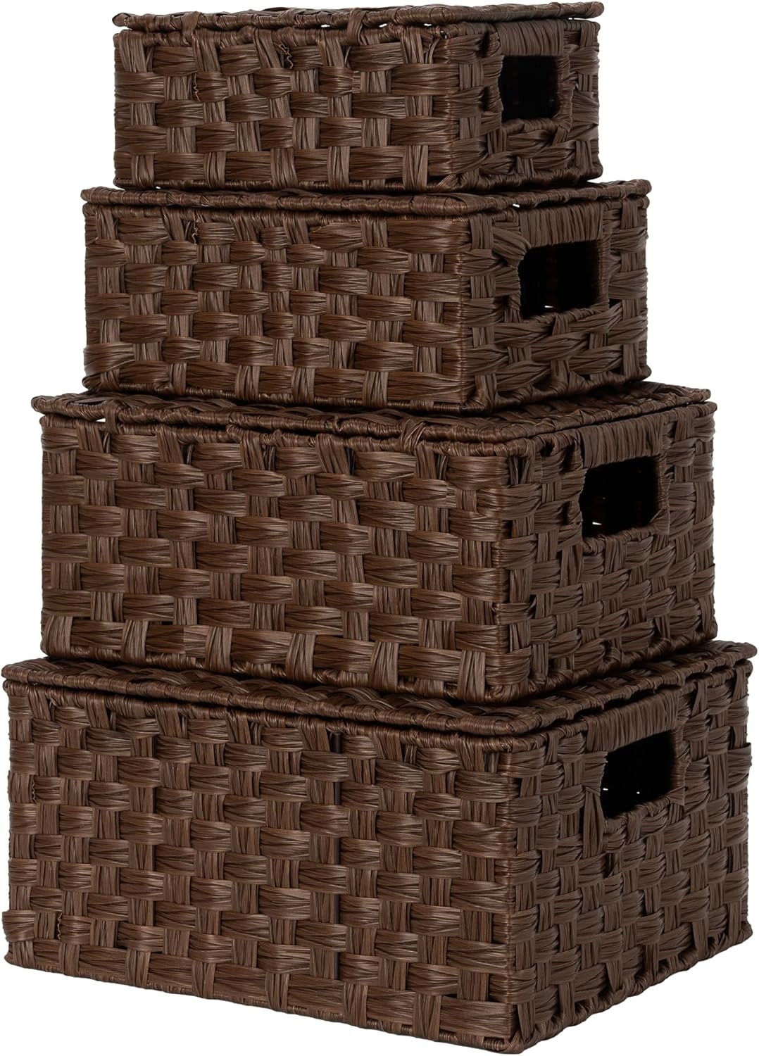 image:imageGRANNY SAYS Wicker Baskets with Lids Set of 3 Decorative Storage Boxes Woven Basket for Organizing Storage and Organizer Baskets Brown 3PackBrown