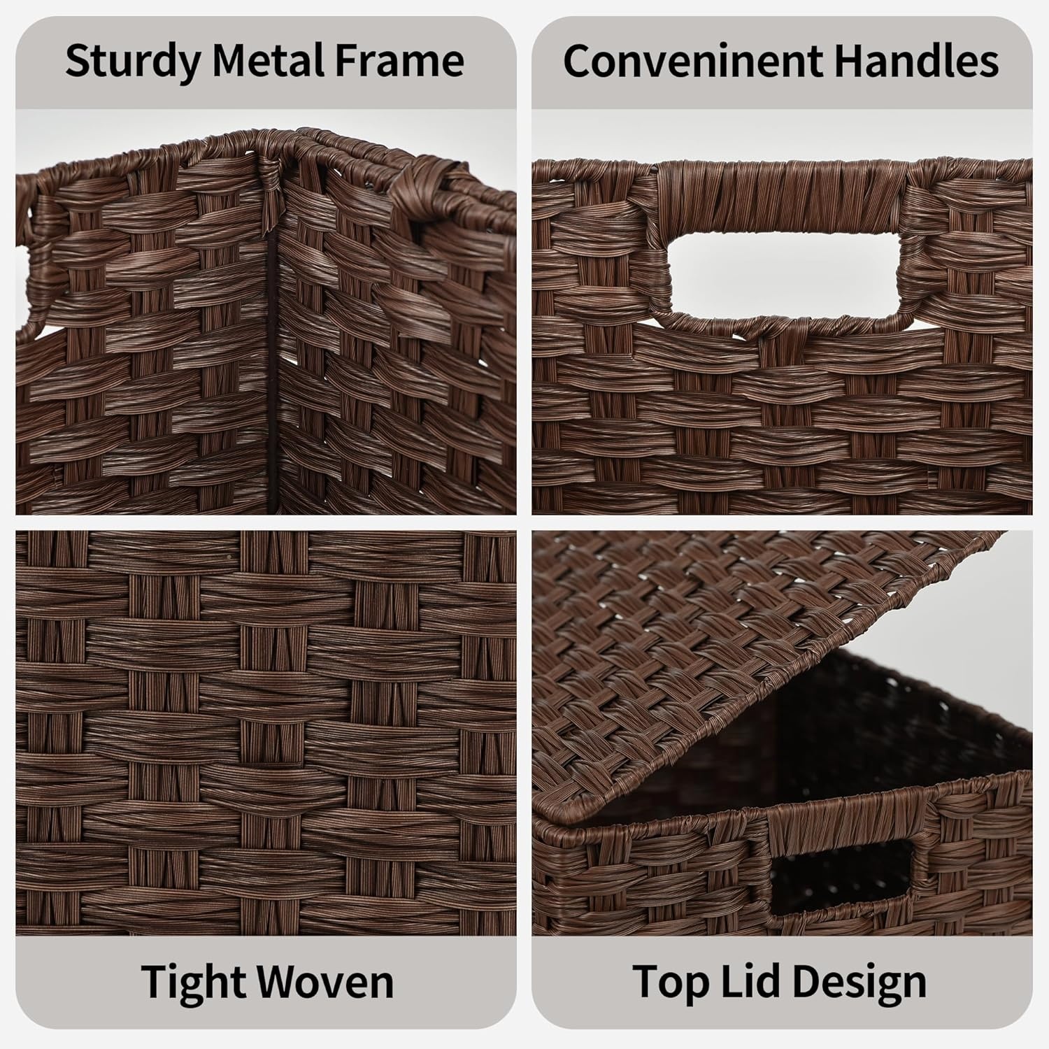 image:imageGRANNY SAYS Wicker Baskets with Lids Set of 3 Decorative Storage Boxes Woven Basket for Organizing Storage and Organizer Baskets Brown 3PackBrown