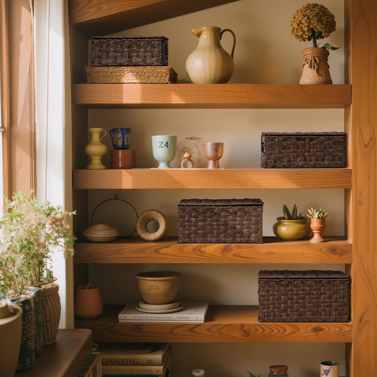 image:imageGRANNY SAYS Wicker Baskets with Lids Set of 3 Decorative Storage Boxes Woven Basket for Organizing Storage and Organizer Baskets Brown 3PackBrown