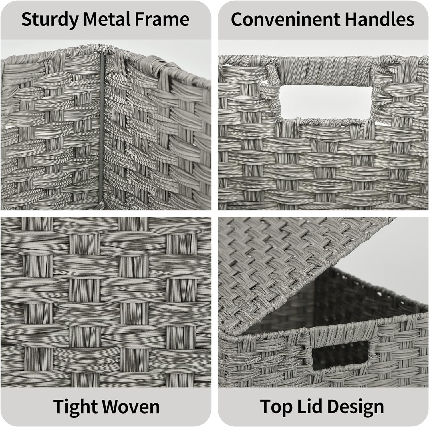 image:imageGRANNY SAYS Wicker Baskets with Lids Set of 3 Decorative Storage Boxes Woven Basket for Organizing Storage and Organizer Baskets Brown 3PackGray