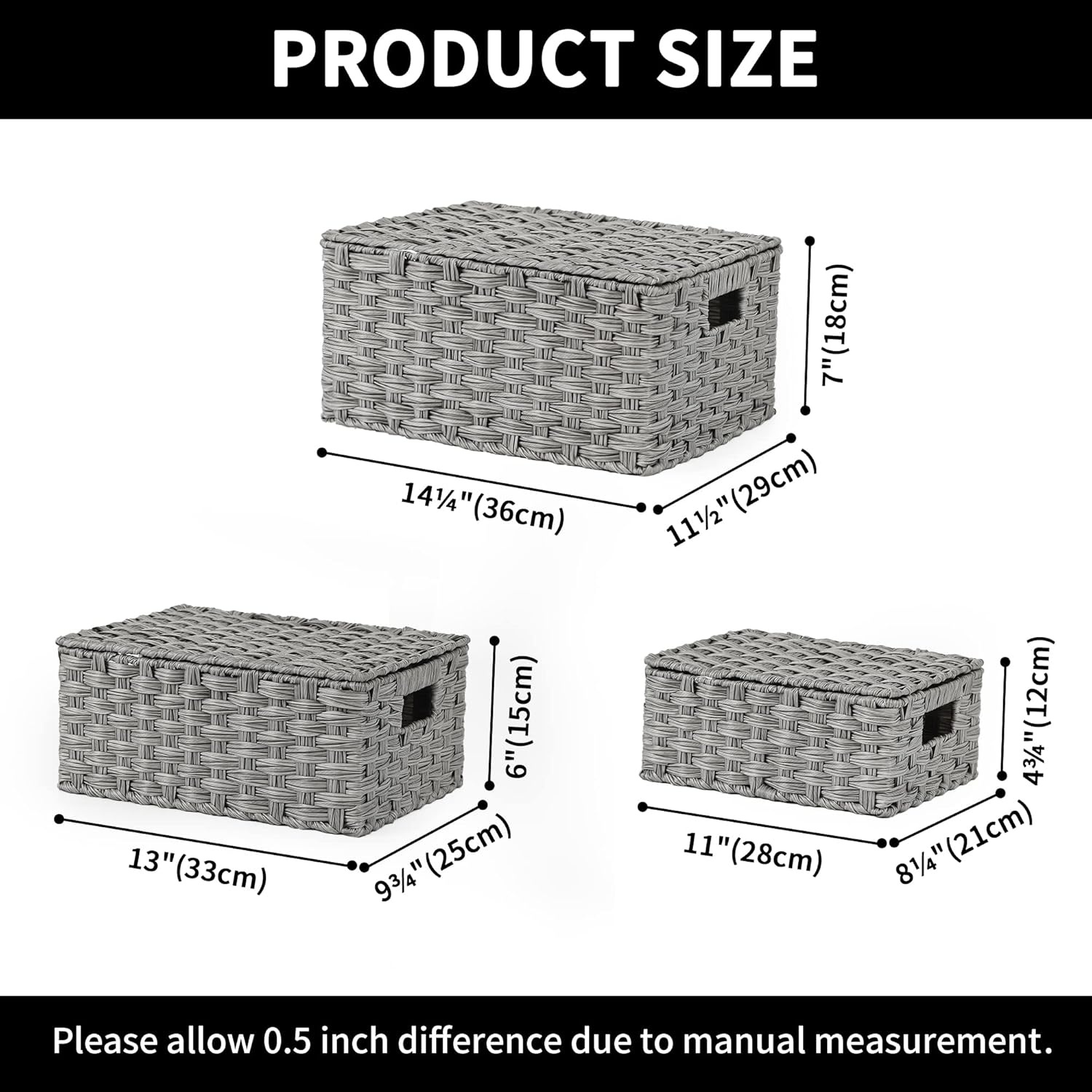 image:imageGRANNY SAYS Wicker Baskets with Lids Set of 3 Decorative Storage Boxes Woven Basket for Organizing Storage and Organizer Baskets Brown 3PackGray