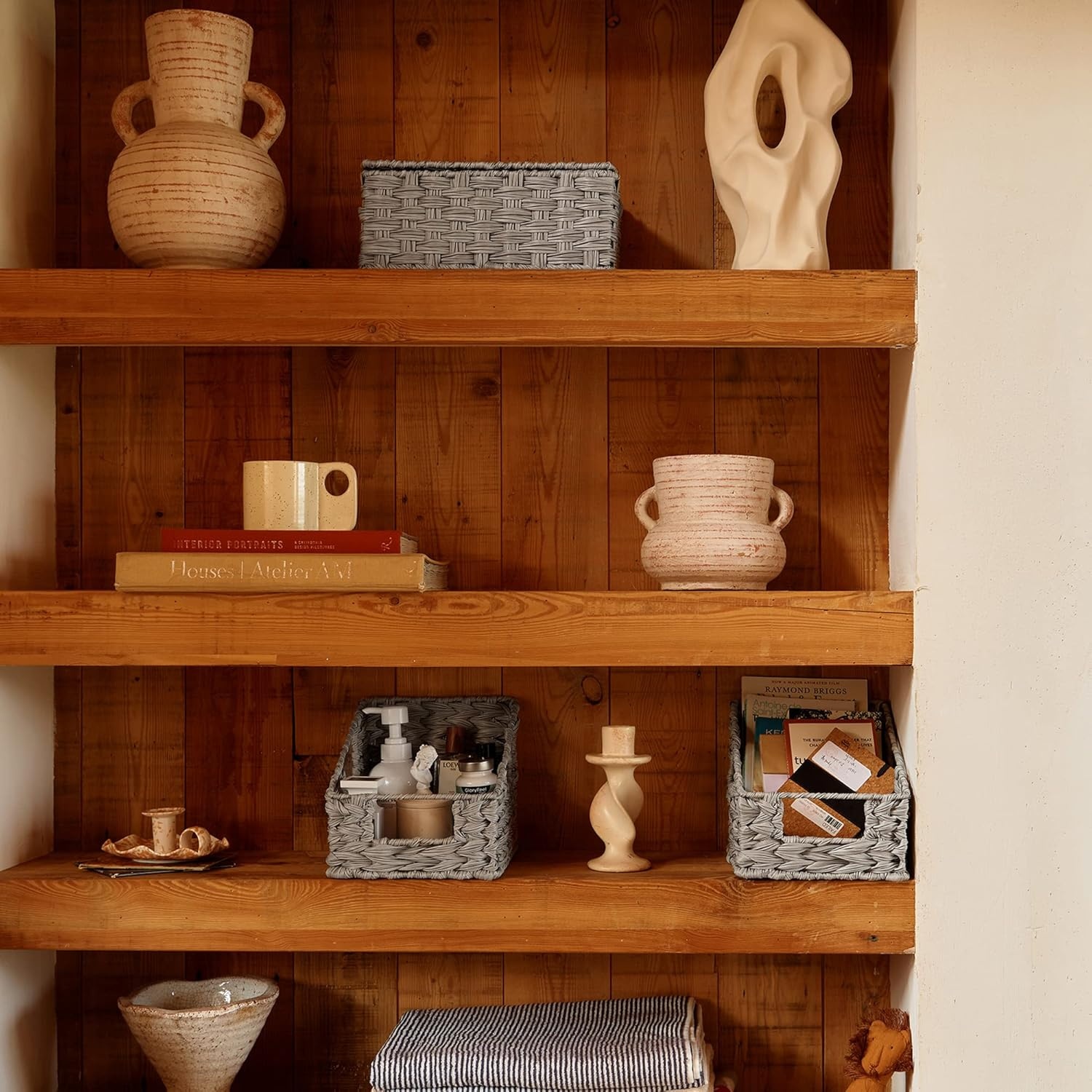 image:imageGRANNY SAYS Wicker Baskets with Lids Set of 3 Decorative Storage Boxes Woven Basket for Organizing Storage and Organizer Baskets Brown 3PackGray
