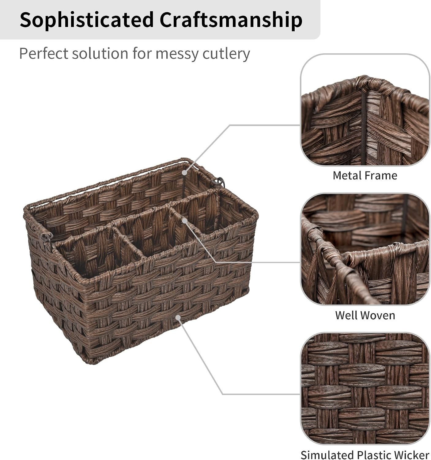 image:imageGRANNY SAYS Wicker Utensil Caddy Picnic Basket with Handle Organizer for Kitchen Table or Cabinet Silverware Holder for PartiesBrown