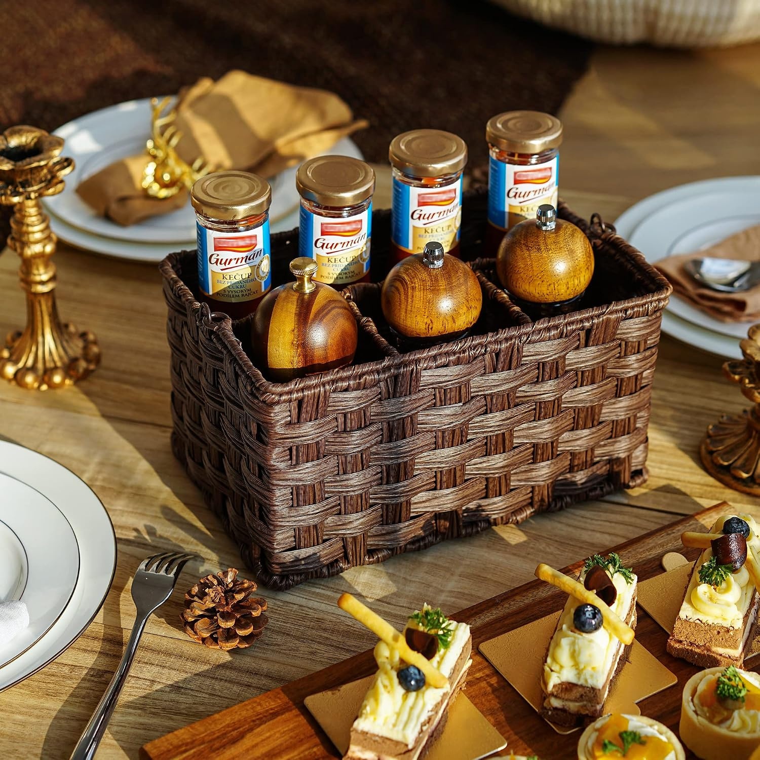 image:imageGRANNY SAYS Wicker Utensil Caddy Picnic Basket with Handle Organizer for Kitchen Table or Cabinet Silverware Holder for PartiesBrown
