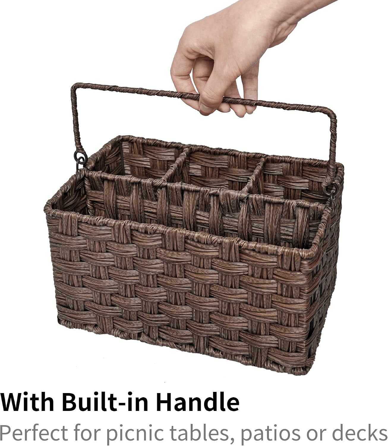 image:imageGRANNY SAYS Wicker Utensil Caddy Picnic Basket with Handle Organizer for Kitchen Table or Cabinet Silverware Holder for PartiesBrown