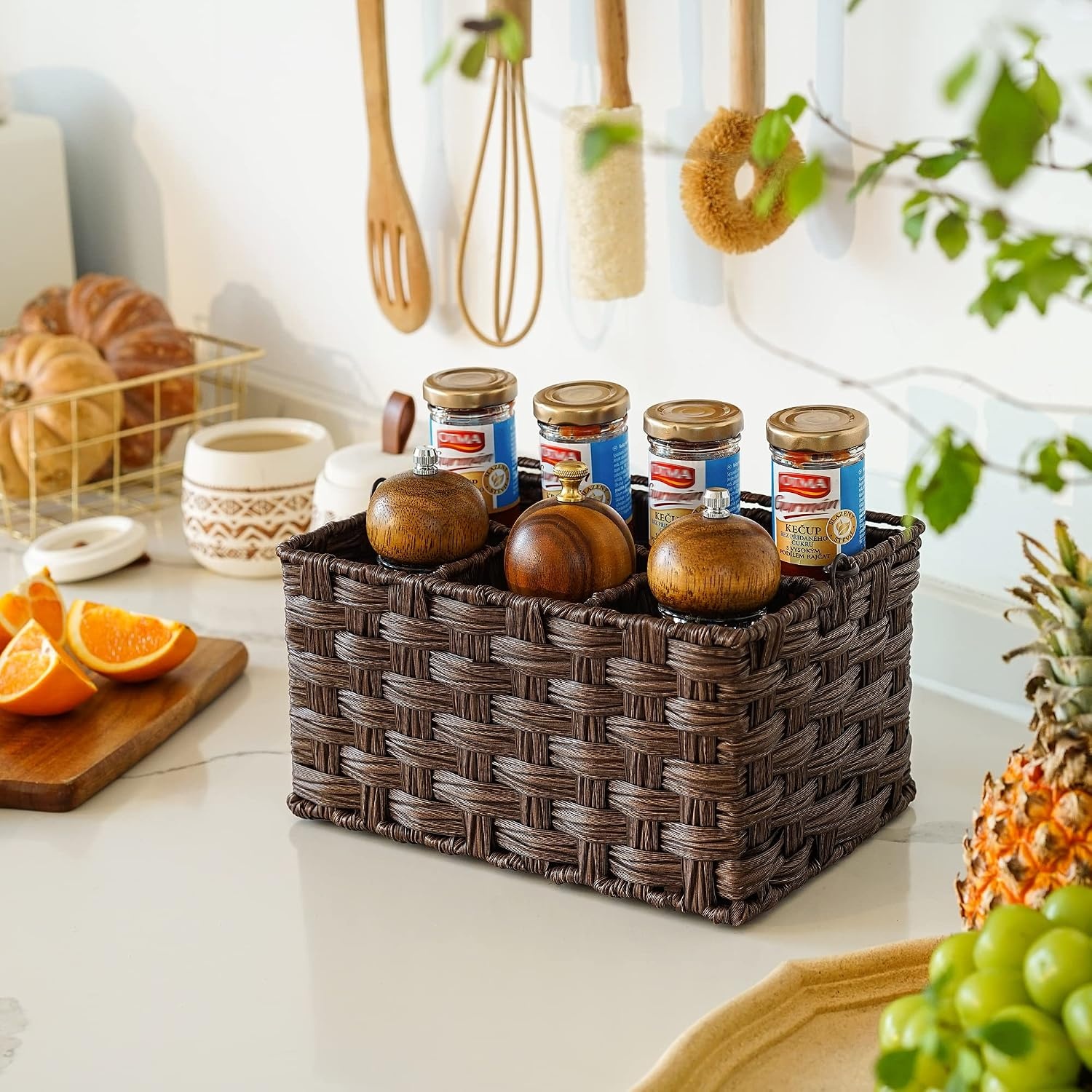 image:imageGRANNY SAYS Wicker Utensil Caddy Picnic Basket with Handle Organizer for Kitchen Table or Cabinet Silverware Holder for PartiesBrown