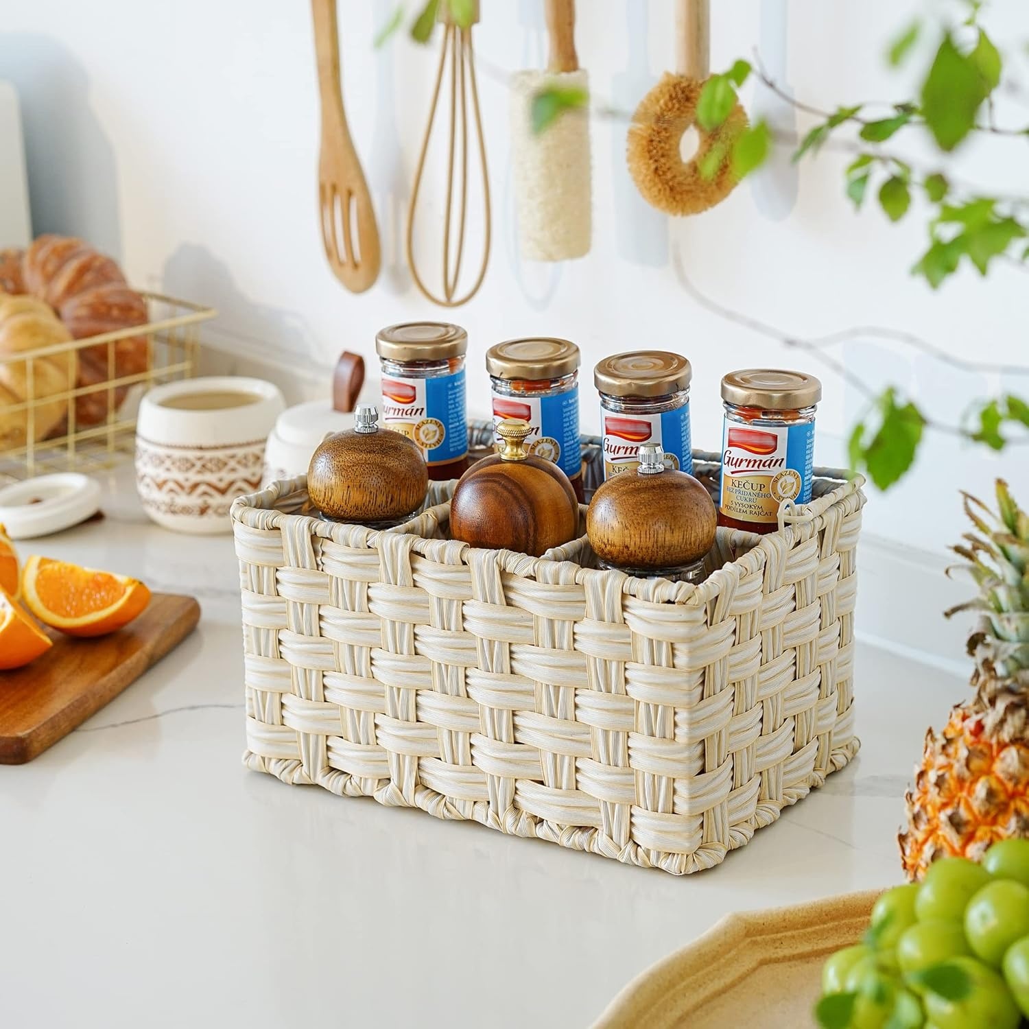 image:imageGRANNY SAYS Wicker Utensil Caddy Picnic Basket with Handle Organizer for Kitchen Table or Cabinet Silverware Holder for PartiesButter Milk